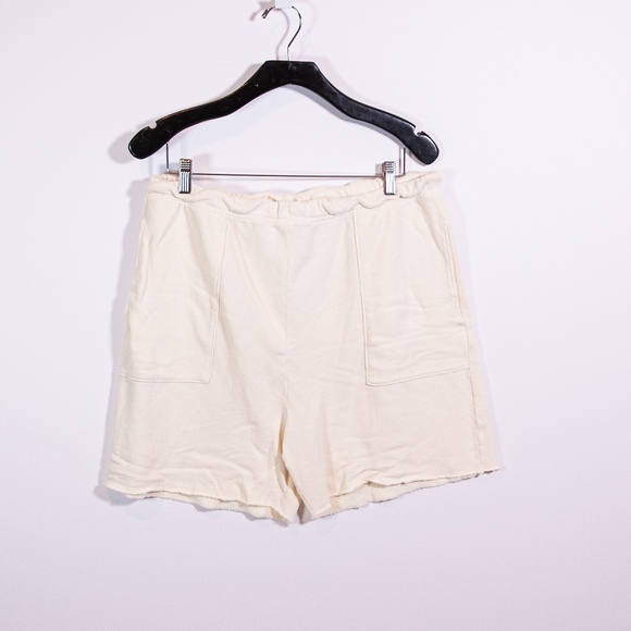 The Great The Patch Pocket Cotton Terry Lined Pull On Raw Edge Hem Sweat Shorts - Picture 1 of 4